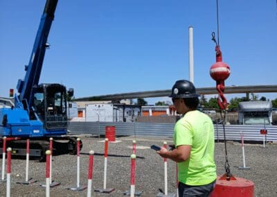 Crane Operator Certification Practical Exam Zig Zag Course - Hand Signals practiced as exam is taken (part 3 - load block being dropped)